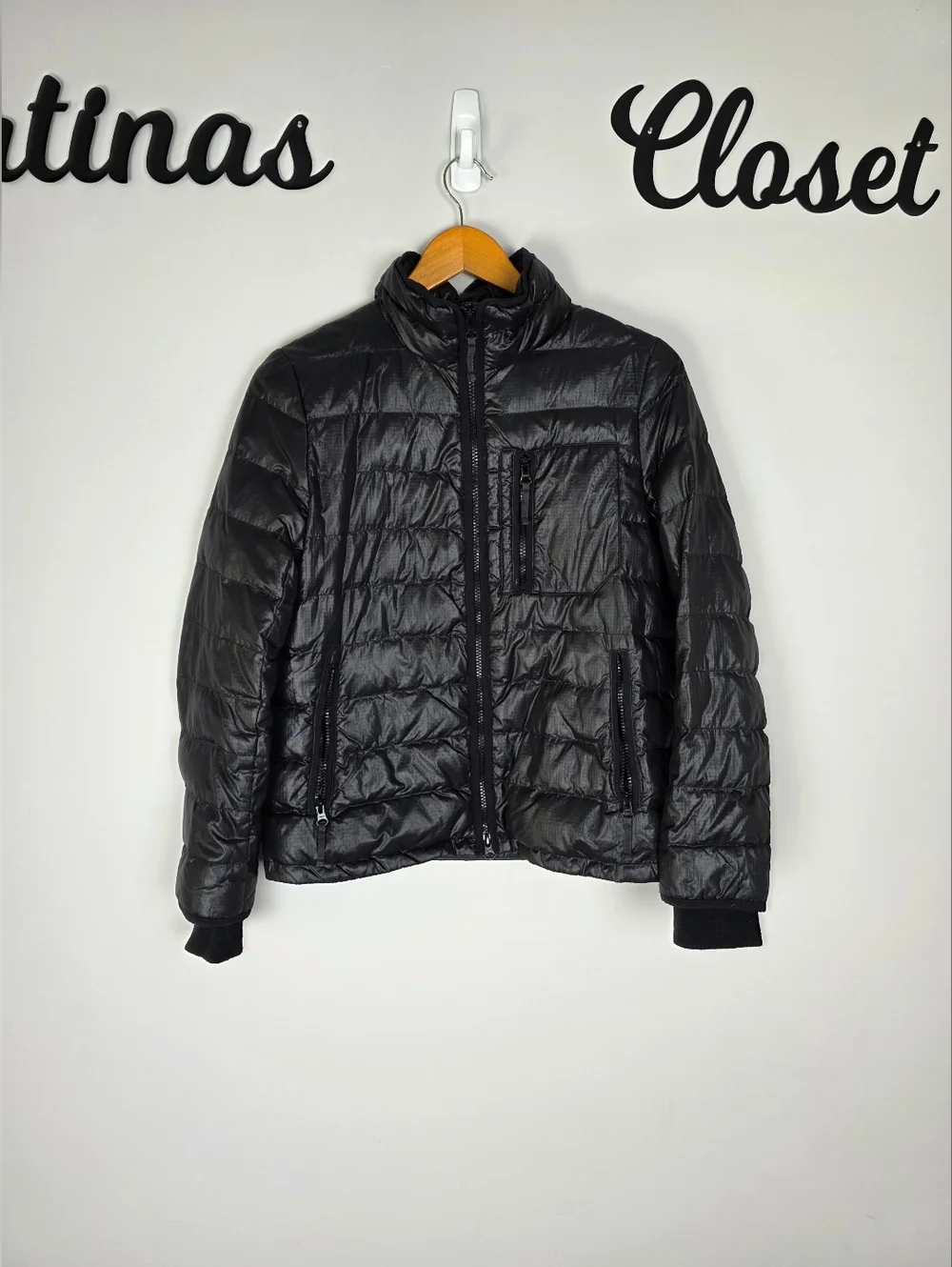 J. Crew Nylon Goose Down Puffer Jacket Black Full‎ Zip Outdoor Hike Size Small
